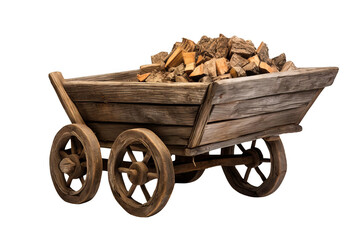 The image shows a wooden cart full of firewood
