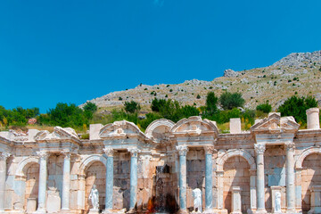 Sagalassos Ancient City. Front view of the Antoninus Fountain in the Ancient City. A fountain where...