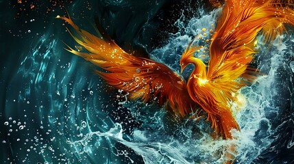 "High-Res Phoenix Wallpaper: Majestic Bird Emerges from Dramatic Water Splash"