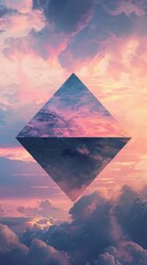A colorful, abstract image of a triangle and a pyramid