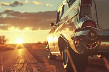 Fototapeten Sunset Journey Along Historic Route 66 with Vintage Cars © YouAreBeautiful