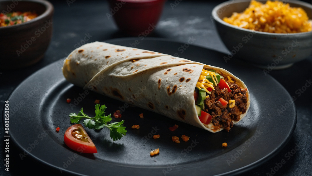 Wall mural Image of a plate of burritos placed on a white plate on a wooden table 33 - Wall murals