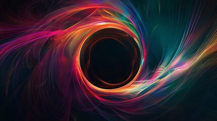A black hole made of colorful lines on the background, with complex light and shadow effects. 