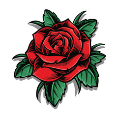 red rose with leaf vector logo