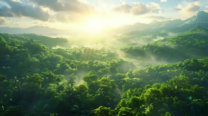 Aerial Jungle Scene: Sunny Afternoon Sky, Even Lighting, Green Foliage