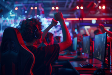 Competitive e-sports tournament, cyber games championship, professional gamers
