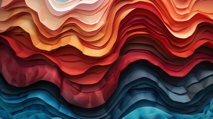 A vibrant and creative paper art installation adorns the wall, featuring undulating layers of colorful and textured paper that create a visual feast for the eyes. 