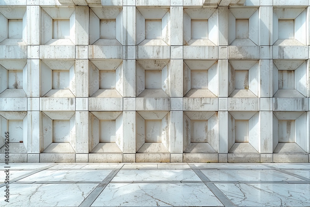 Poster a pristine and symmetrical geometric patterned wall offers a display of modern architectural design 