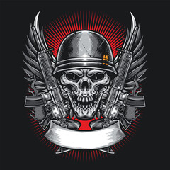 skull with military helmet and rifle