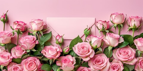 Envelope of Pink Roses on Delicate Background