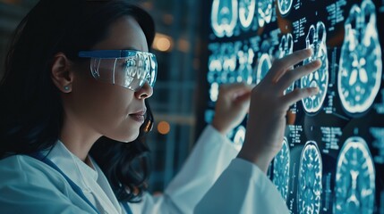 Young female doctor examining viral infection on x-ray film in the hospital. Generated AI image