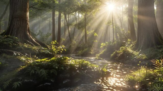 太陽の光と森の風景動画