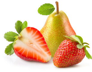 Erdbeere und Birne isoliert auf weißen Hintergrund, Freisteller