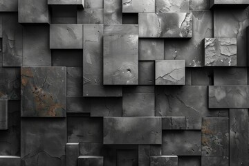 This is an aesthetically pleasing image of variously shaded gray metallic cubes intertwined, resembling an urban-inspired wallpaper