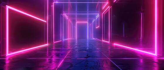 Fototapeta premium 3d render abstract futuristic neon background with glowing ascending lines fantastic wallpaper