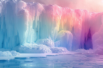 Frozen waterfall with rainbow refraction, capture the beauty of light and ice
