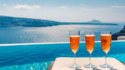 Sparkling cocktails by the pool area overlooking the sea
