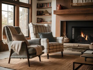 living room with foam sofa fireplace