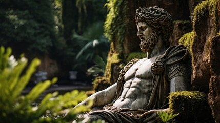 Roman Emperor immersed in contemplation in tranquil garden