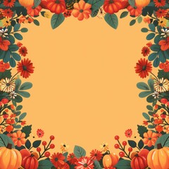 Minimalist Thanksgiving Theme with Geometric Pumpkins, Harvest Crops, and Turkey Border

