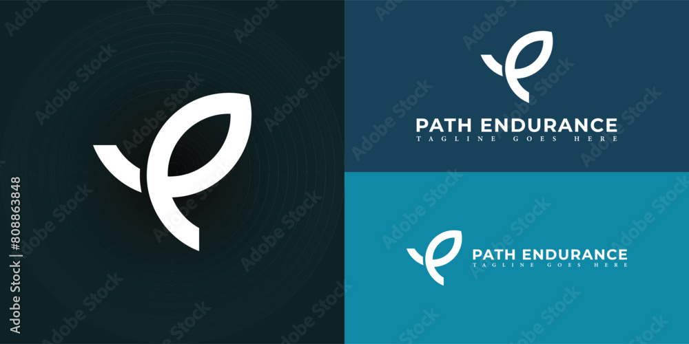 Poster abstract initial rounded letter pe or ep logo in white color isolated on multiple background colors.