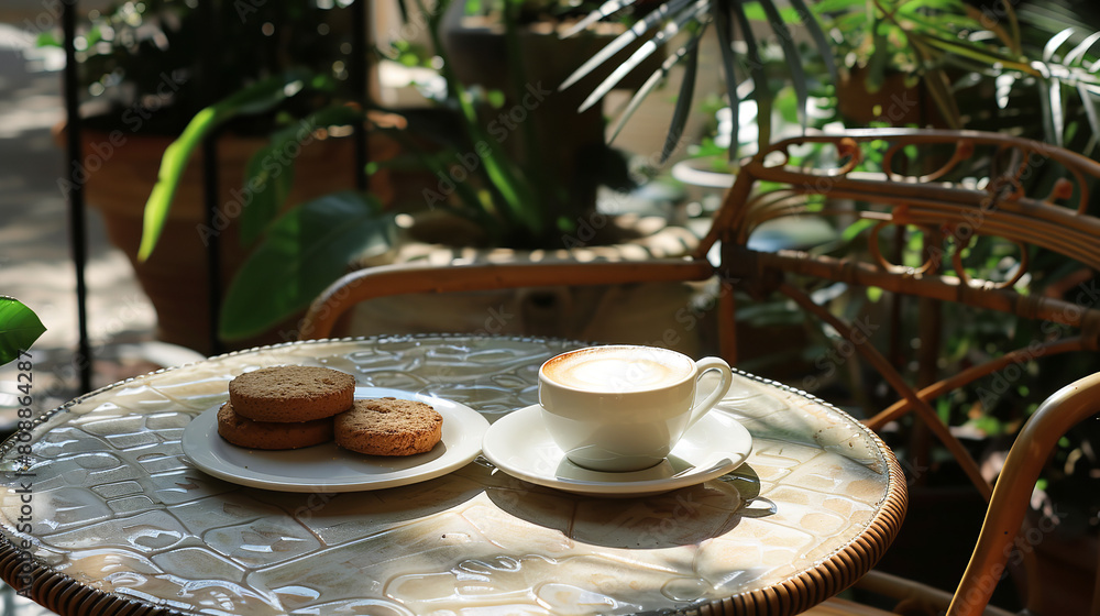 Wall mural Italian Espresso and Biscotti in a Charming Outdoor Cafe Setting  