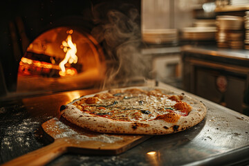 Authentic Italian Pizzeria with Wood-Fired Oven Baking Pizza  