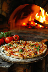 Authentic Italian Pizzeria with Wood-Fired Oven Baking Pizza  