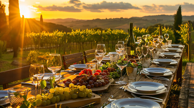 Romantic Tuscan Vineyard Dinner with Italian Dishes and Wine  