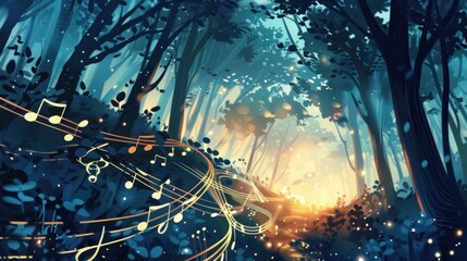 A symphony and abstract music come alive in the forest.