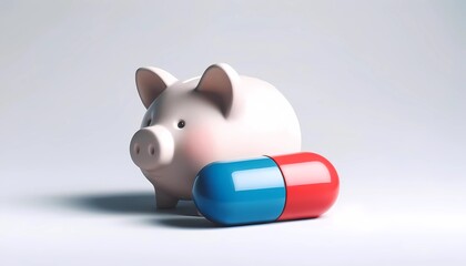 piggy bank alongside a large medicine capsule concept of financial health and the importance of emergency funds