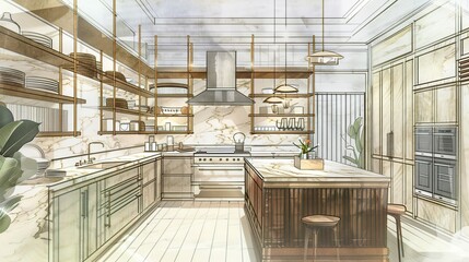 Kitchen design drawn