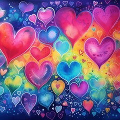 A Vibrant and Colorful Display of Gradated Hearts in an Abstract Art Style