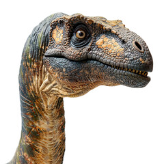 Extreme side view of a Apatosaurus face isolated on a white transparent background