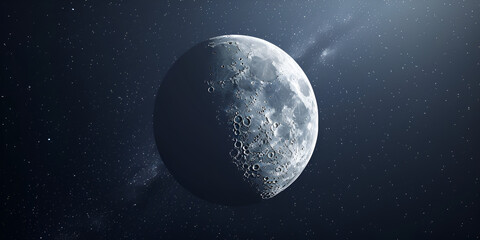 Realistic moon Moon in open space over stars 3d rendering
