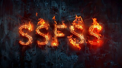 Rustic Symmetric Design: Glowing 'SSFFSS' Fire Letters, High Contrast, Dark