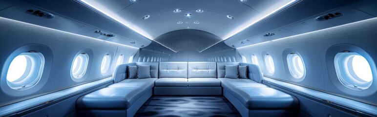 Fototapeta premium Luxurious First Class Cabin of a Small Private Plane - 4K Wallpaper,Small aircraft first class section