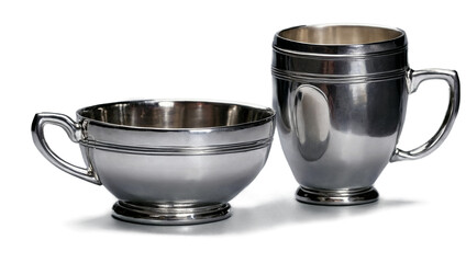 A polished silver cup and bowl set showcasing a vintage design adding a touch of sophistication to any setting