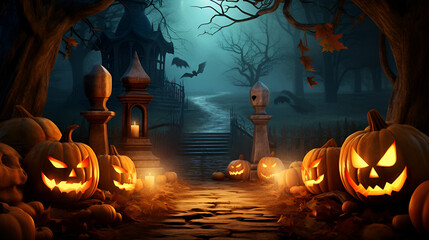 Halloween Pumpkin Spooky Forest Illustration Background
