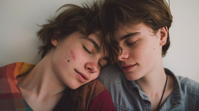 LGBTQ couple lovers, a handsome girl as a man or butch femme covered photography