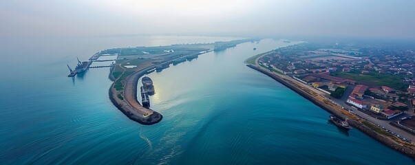 Aerial view of Tema harbour, Accra, Ghana.