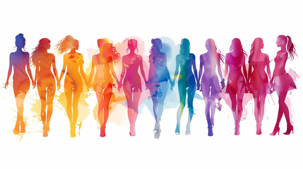 Illustration of a group of women standing in a row, silhouette style