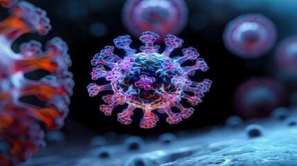 Hyper-detailed visual representation of a virus cell microbe in a realistic 3D rendering.