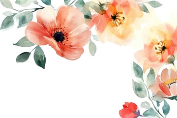 Elegant Watercolor Poppies and Wildflowers on White Background