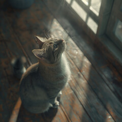 Obraz premium 猫,朝日を感じる Cat feels the morning sun 