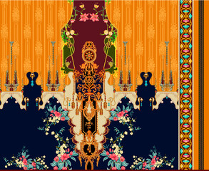 Textile Design Digital Border and Motif