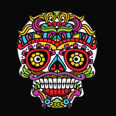 colorful skulls patterns graphic print, It represents death in the next world, Design element for logo, tattoo, textile, fabric pattern design decorations templates and other designs.