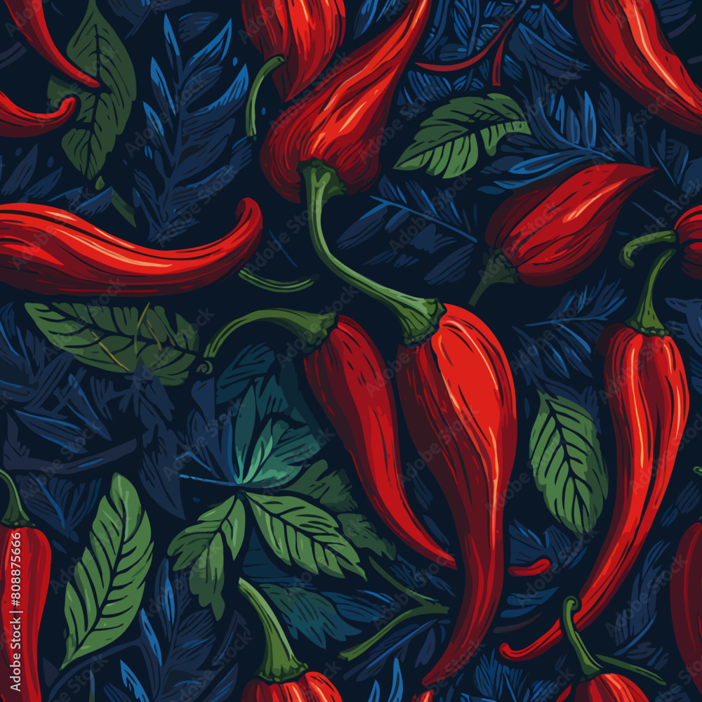 Wall mural Seamless Colorful Chilli Pepper Pattern