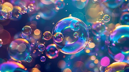 Bubble Symphony: Vibrant bubbles of various sizes floating in the air, each emitting a different musical note as they collide and merge. 