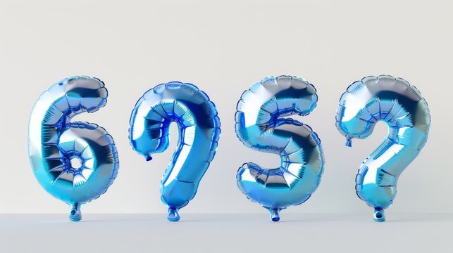 In this 3D rendering, blue gradient foil balloon numbers are set on a light grey background